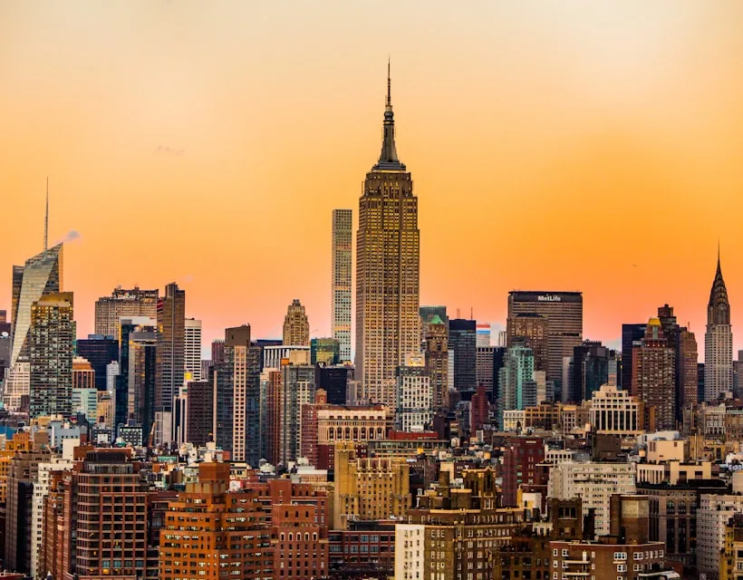 New York City skyline at sunset, United States